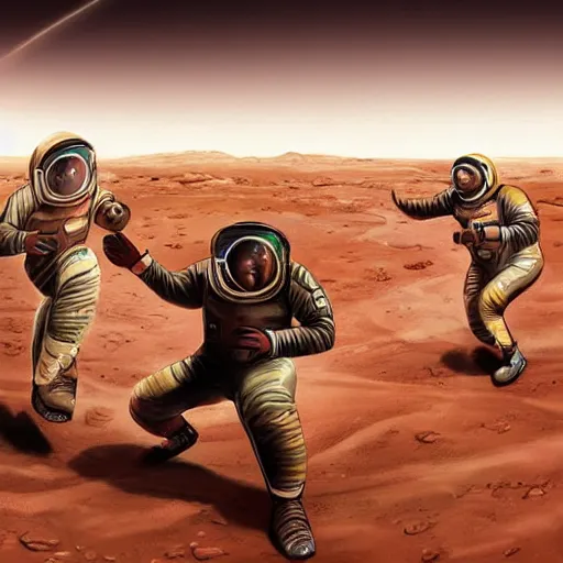 Image similar to astronauts playing kabadi on mars. highly detailed photorealistic trending on art station.