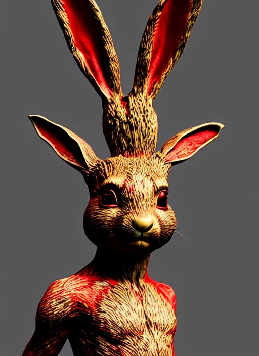 Prompt: rabbit groot as marble statue, red sunglasses, in red background, soft red texture, red realistic 3 d render