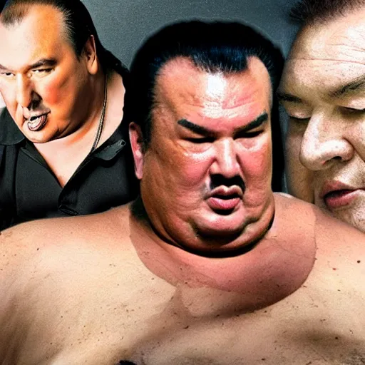 Image similar to obese steven seagal being eaten by grandma