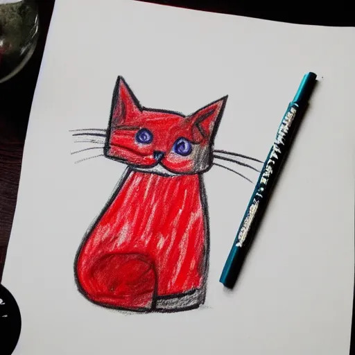 Image similar to crayon drawing of a cat bleeding out, drawn by a 6 year old