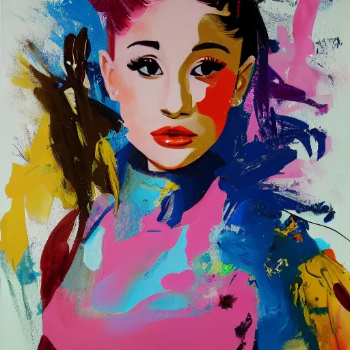 Image similar to painting of Ariana Grande, abstract expressionism, in the style of John Chamberlain