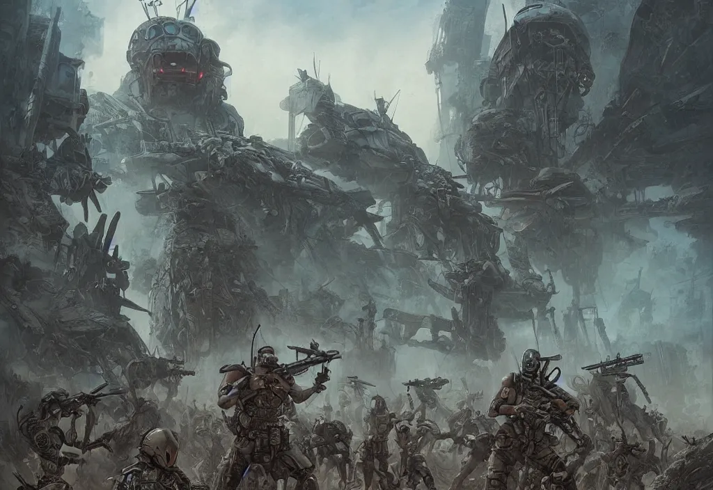 Image similar to postapocalyptic cyborg tribal armies battle in rock desert ultra realistic, blade runner, peter mohrbacher, wayne barlowe, boris vallejo, aaron horkey, gaston bussiere