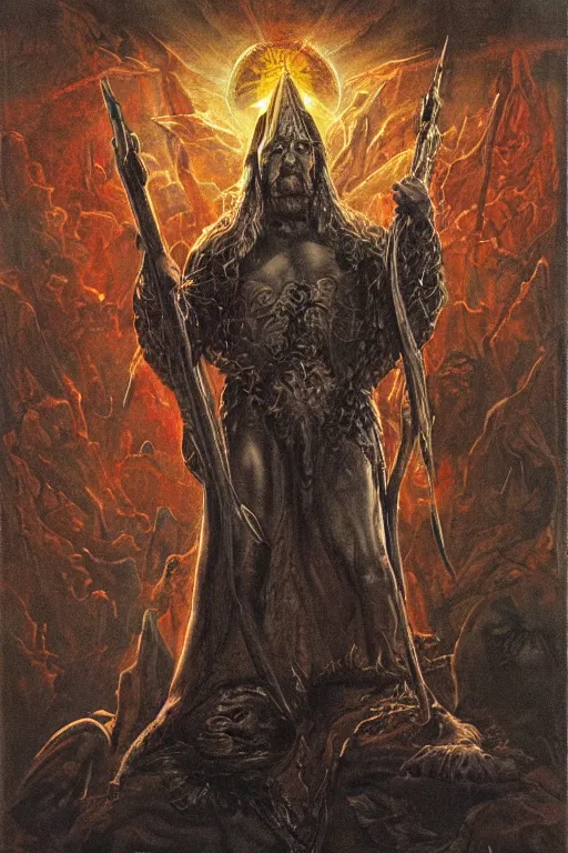 Prompt: Artwork by Don Maitz of the cinematic view of the Cenotaph of Ever-changing Blasphemy.