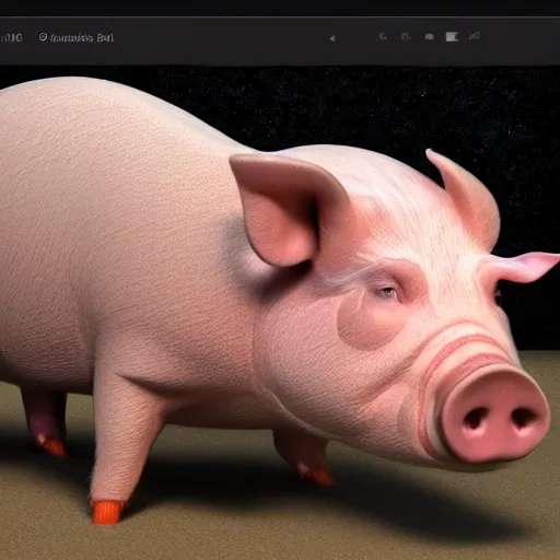 Image similar to Photorealistic pig with human Putin face, award-winning Houdini 3D render, Putin head on pig body, pig animal body and Putin face fully visible in frame