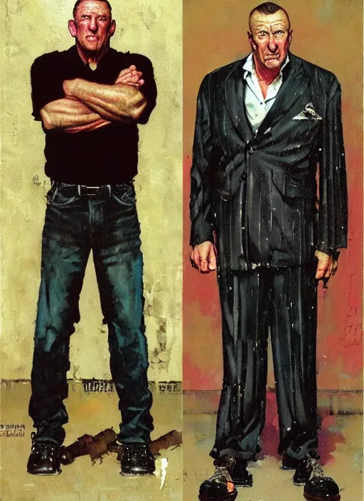 Image similar to full body and head portrait of dorian yates as kingpin, painted by norman rockwell and phil hale and greg staples and tom lovell and frank schoonover and jack kirby