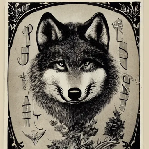 Prompt: 1890s advertisement featuring an anthropomorphic wolf