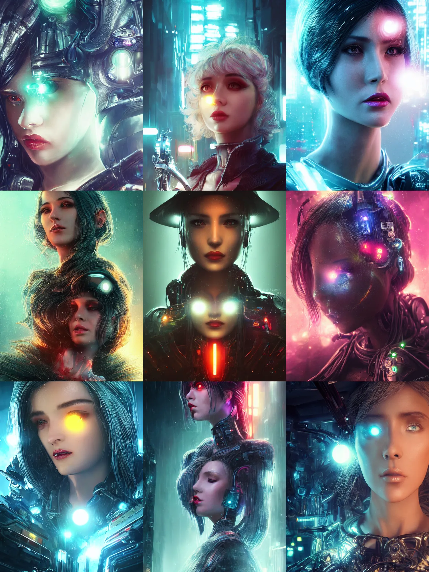 Prompt: portrait art of 8k ultra realistic retro futuristic witch, lens flare, atmosphere, glow, detailed,intricate,blade runner, cybernetic, full of colour, cinematic lighting, trending on artstation, 4k, hyperrealistic, focused, extreme details,unreal engine 5, cinematic, masterpiece, art by ayami kojima, giger