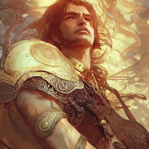 Image similar to Alexander the great, D&D, fantasy, intricate, cinematic lighting, highly detailed, digital painting, artstation, concept art, smooth, sharp focus, illustration, art by Akihiko Yoshida, Greg Rutkowski and Alphonse Mucha