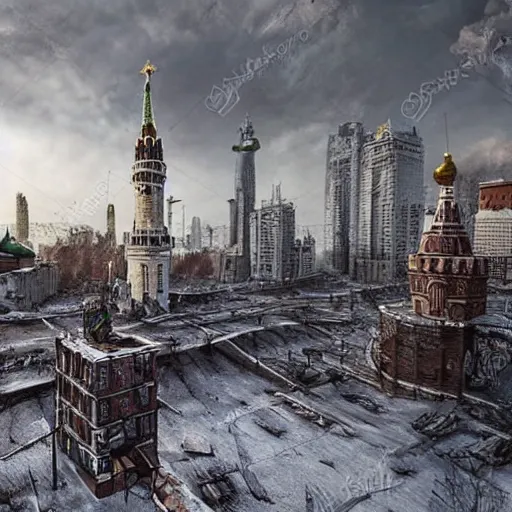 Image similar to post apocalyptic Moscow, extreme details