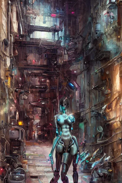 Image similar to a cyborg!! sphynx cat!!, in a cyberpunk alleyway by daniel gerhartz