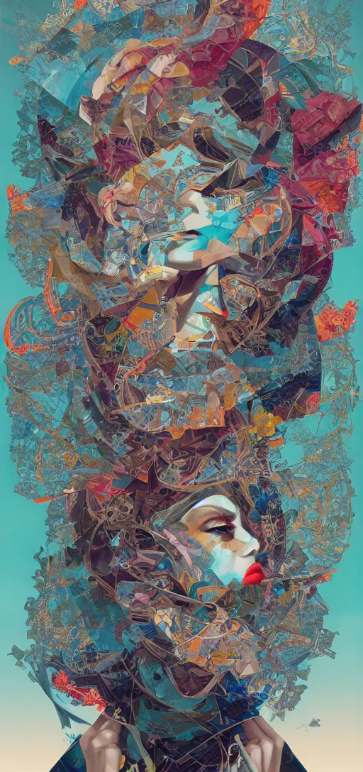 Image similar to tristan eaton, victo ngai, peter mohrbacher, artgerm portrait of a math fractal computer intelligence