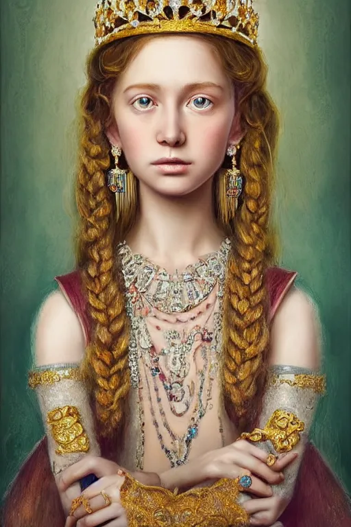 Image similar to beautiful very detailed portrait of a young princess with lots of jewelry in the face, full body, in the background there is a minimalistic palace, digital art , dramatic cinematic lighting rendered by octane, 8k, detailed, intricate, clean and textures, trending on artstation, treanding on deviantart, trending on cgsociety, pinterest, by Lauren Brevner + yasutomo oka