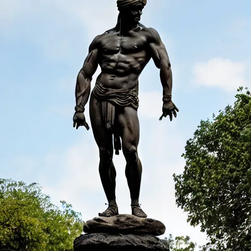 Prompt: roman statue of a muscular man wearing a turban, roman god statue, hd photograph