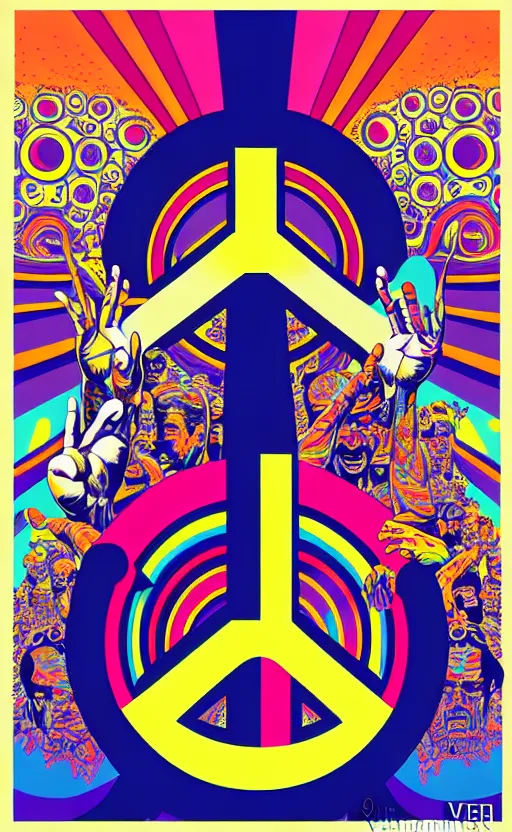 Image similar to psychedelic peace signs wide angle shot, white background, vector art, illustration by frank frazetta and salvador dali