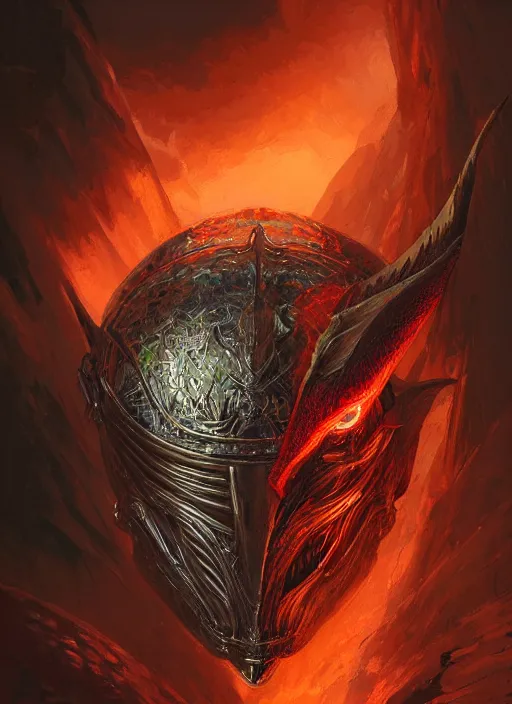 Image similar to highly detailed portrait of knight's helmet reflecting red dragon reflection detailed, 8 k blocking flames fire, green eyes, fantasy art by by simon bisley, loish, rhads, ferdinand knab, makoto shinkai and lois van baarle, ilya kuvshinov, rossdraws, tom bagshaw, global illumination, radiant light, detailed and intricate environment