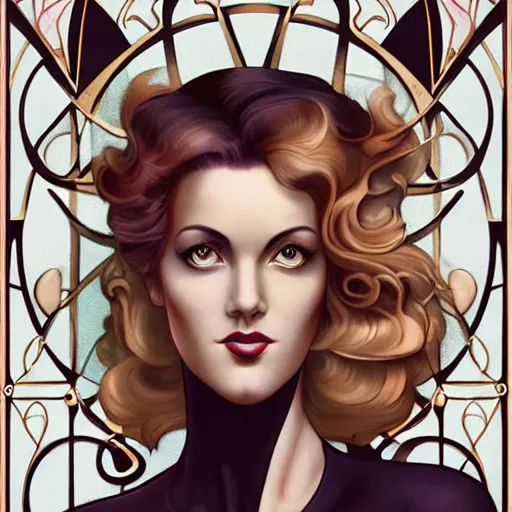 Image similar to an art nouveau, ( streamline moderne ), multi - racial portrait in the style of anna dittmann and charlie bowater and clyde caldwell. very large, clear, expressive, and intelligent eyes. symmetrical, centered, ultrasharp focus, dramatic lighting, photorealistic digital matte painting, intricate ultra detailed background.