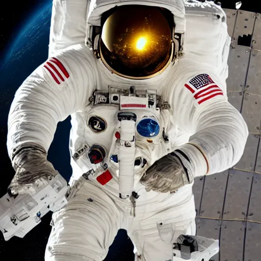 Image similar to astronaut in outer space lit from below, full body photo, 8 k
