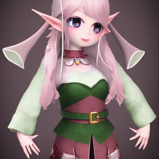 Image similar to cute fumo elf who is an expert apothecary, potionmaker, npc, vray caustics