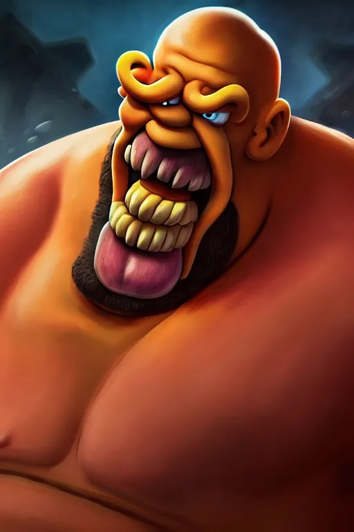 Prompt: a very detailed portrait of homer simpson mixed with garrosh hellscream from warcraft trending on artstation, digital art, 4 k, hyper realistic, splash art, sharp focus