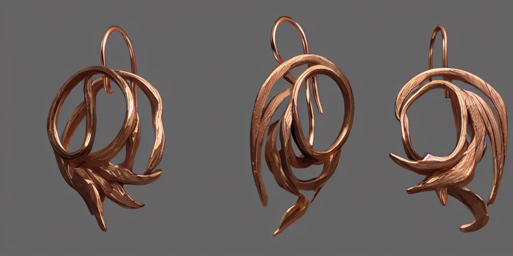 Image similar to earring design, substance designer, jewelry design, wood, nordic, steel, material, trending on artstation, cgsociety, art by gerald brom, greg rutkowski and artgerm and james jean and zdzisław beksinski, 8 k, unreal engine, c 4 d