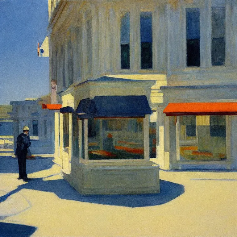 Image similar to stream of consciousness, painted by Edward Hopper, painted by Wayne Barlow