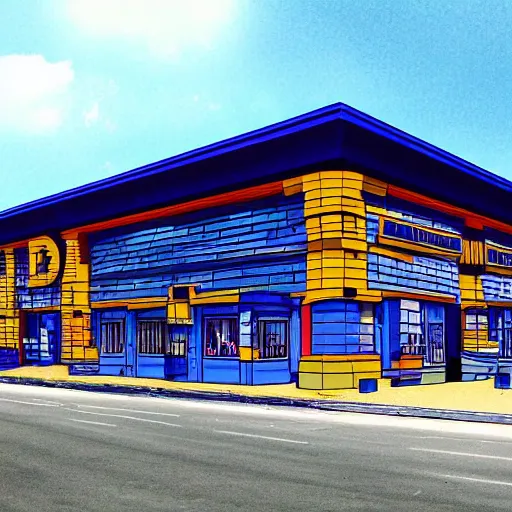 Image similar to blockbuster building in the style of a 90s cartoon