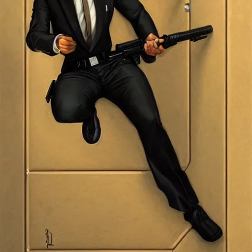 Image similar to Nathan Fillion as James Bond in Goldeneye 007 in an air vent above bathroom cubicle, D&D, cinematic, fantasy, intricate, elegant, highly detailed, digital painting, artstation, concept art, smooth, sharp focus, illustration, art by artgerm and greg rutkowski and alphonse much