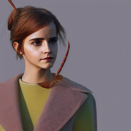 Prompt: an insect with the face of emma watson. cast shadows. solar punk aesthetic. hayao miyazaki colors. photorealistic render in unreal engine.
