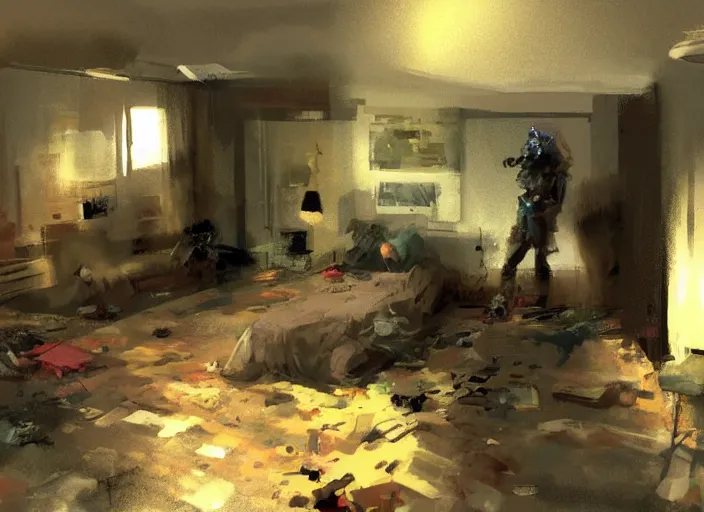 Image similar to a concept art of a 2 0 0 0 teenager's room, artwork by craig mullins