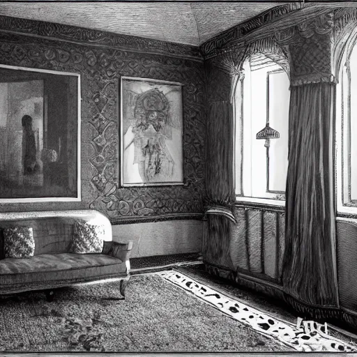 Prompt: An interior of room, in style of Keith Thompson