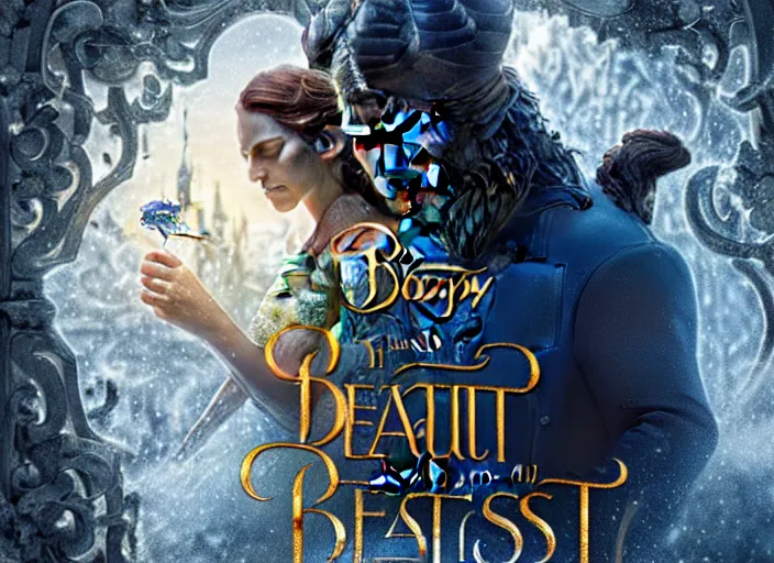 Prompt: digital art of beauty and the beast in the magical forest 4k