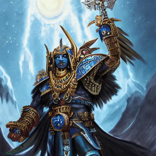 Prompt: horus from warhammer fantasy character portrait, ultra realistic, wide angle, intricate details, artifacts, luminous skies, highly detailed, highly detailed, cinematic lighting, unreal, natural tpose