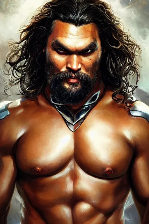 Image similar to Jason Momoa as a hero, digital painting, artstation, concept art, smooth, sharp focus, illustration, art by artgerm and donato giancola and Joseph Christian Leyendecker, Ross Tran, WLOP