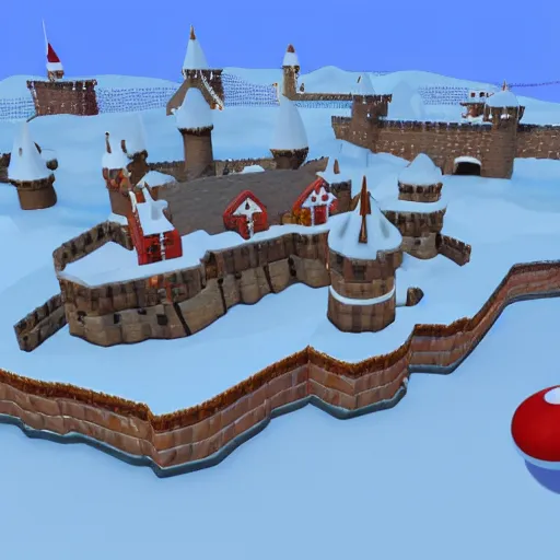Prompt: 3D Mario 64 castle aerial view, 4k, winter-S 2477089623