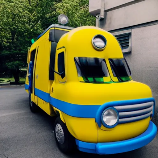Prompt: minion themed ambulance, professional photography