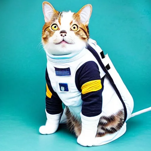 Image similar to a cat is wearing space suit