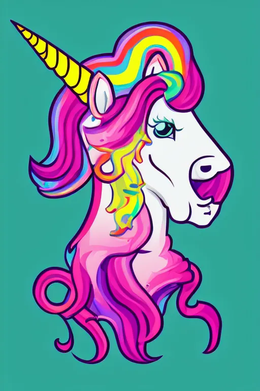 Image similar to A portrait of a gangster unicorn, sticker, highly detailed, colorful, illustration, smooth and clean vector curves, no jagged lines, vector art, smooth