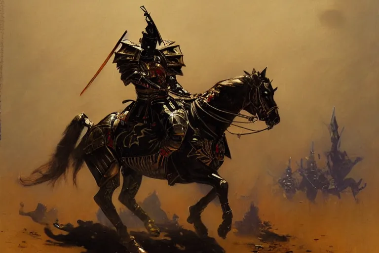 Prompt: armored samurai painting by gaston bussiere, craig mullins, j. c. leyendecker, tom of finland,