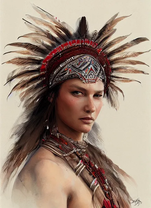 Image similar to gorgeous redskin woman wearing headdress, intricate, elegant, highly detailed, artstation, concept art, smooth, sharp focus, illustration, art by stefan kostic and greg rutkowski