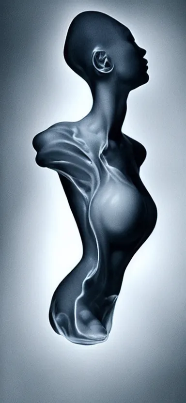 Image similar to perfect female body silhouette, liquid sculpture, astral clockwork, abstract shapes, photorealism, beautiful portrait