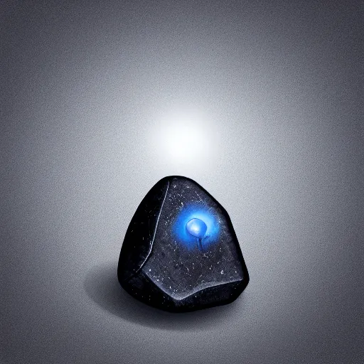 Prompt: rpg illustration of a black magical stone, singular stone with glowing blue engraving on a neutral background