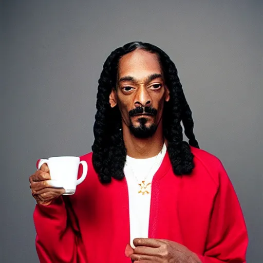 Image similar to Snoop Dogg holding a coffee cup for a 1990s sitcom tv show, Studio Photograph, portrait, C 12.0