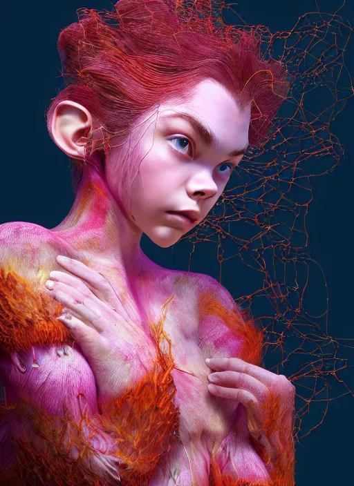 Prompt: hyper detailed 3d render like a Oil painting - very coherent Aurora profile (a beautiful fae princess protective playful expressive acrobatic from dark crystal that looks like Anya Taylor-Joy) seen red carpet photoshoot in UVIVF posing in scaly dress to Eat of the Strangling network of yellowcake aerochrome and milky Fruit and His delicate Hands hold of gossamer polyp blossoms bring iridescent fungal flowers whose spores black the foolish stars by Jacek Yerka, Ilya Kuvshinov, Mariusz Lewandowski, Houdini algorithmic generative render, golen ratio, Abstract brush strokes, Masterpiece, Victor Nizovtsev and James Gilleard, Zdzislaw Beksinski, Mark Ryden, Wolfgang Lettl, hints of Yayoi Kasuma and Dr. Seuss, Grant Wood, octane render, 8k