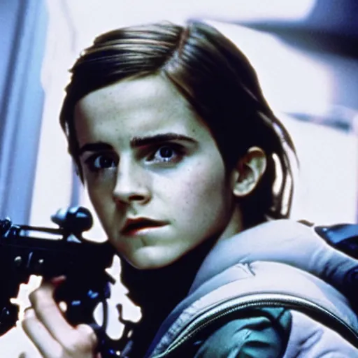 Image similar to film still of Emma Watson as Ripley in Alien 1979, 4k