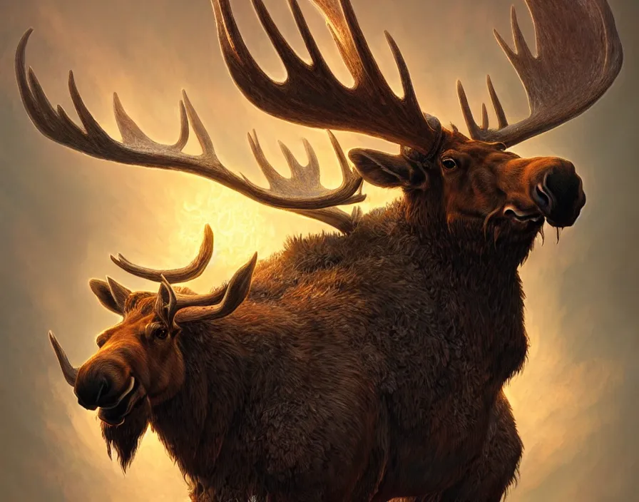 Prompt: concept art of a fantasy moose spirit, intricate, d & d, fantasy, art nouveau, digital painting, trending on artstation, sharp focus, illustration, global illumination, ray tracing, art by artgerm and greg rutkowski and ruan jia