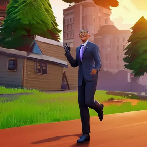 Prompt: a screenshot of barack obama in the video game fortnite, 3 d rendering. unreal engine. amazing likeness. very detailed. cartoon caricature - 4