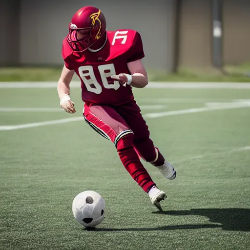 Image similar to elon musk playing football, photography, realistic, 8 k, award winning photography