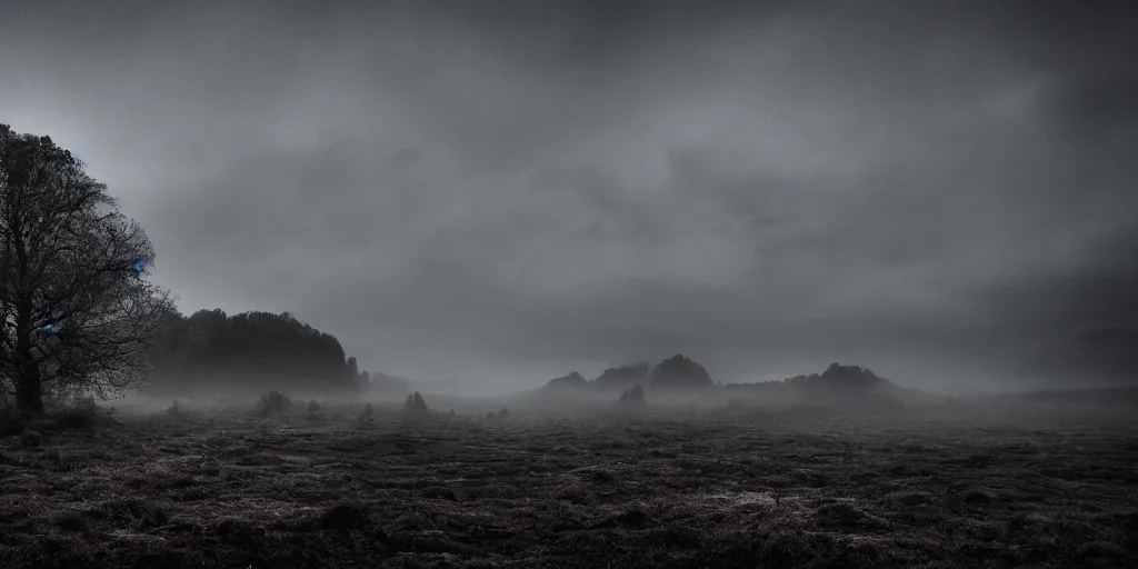 Prompt: a dark and creepy award winning landscape photo, 4k hdr, cinematic