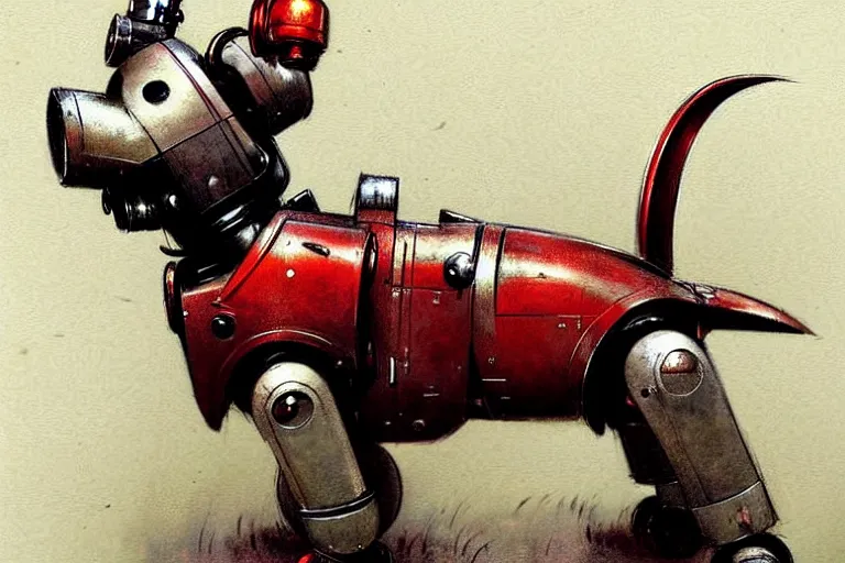 Image similar to adventurer ( ( ( ( ( 1 9 5 0 s retro future robot android dog. muted colors. ) ) ) ) ) by jean baptiste monge!!!!!!!!!!!!!!!!!!!!!!!!! chrome red