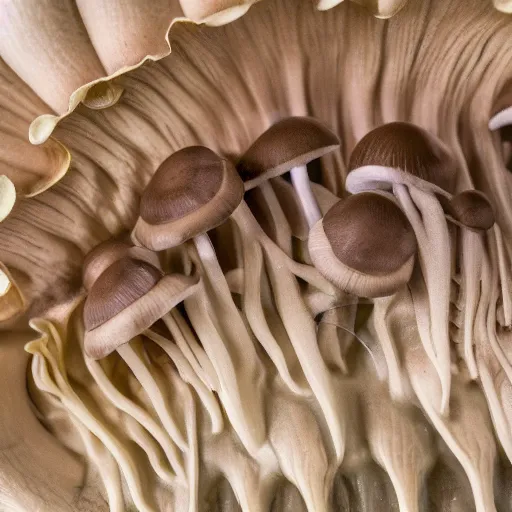 Prompt: mushroom cap lamellae, bottom view, hyper realistic, photography, 8k, epic composition